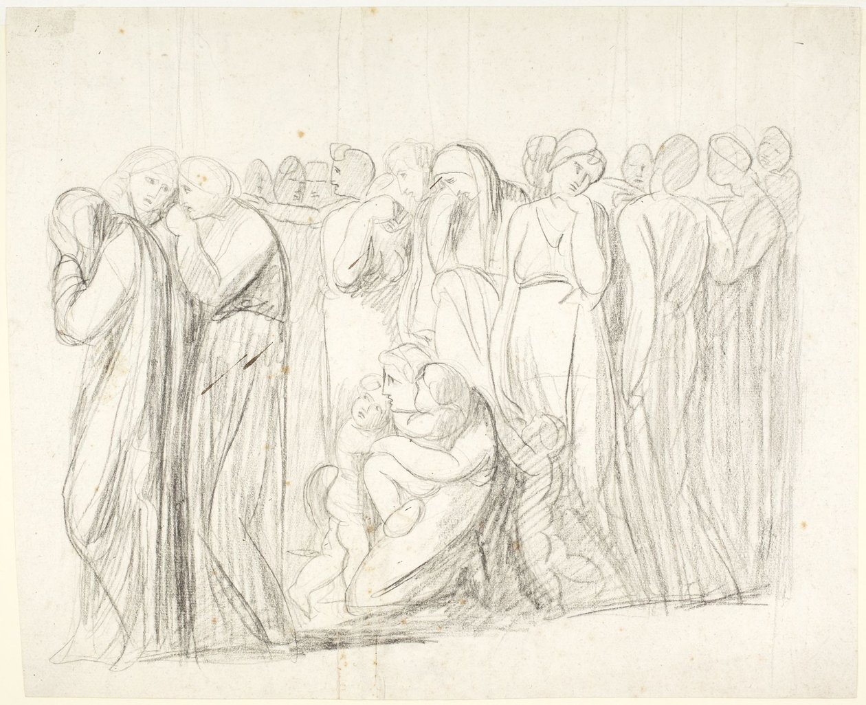 Gråtande kvinnor och barn: studie till ”Susannas anklagelse”; Verso: figurstudier av George Romney
