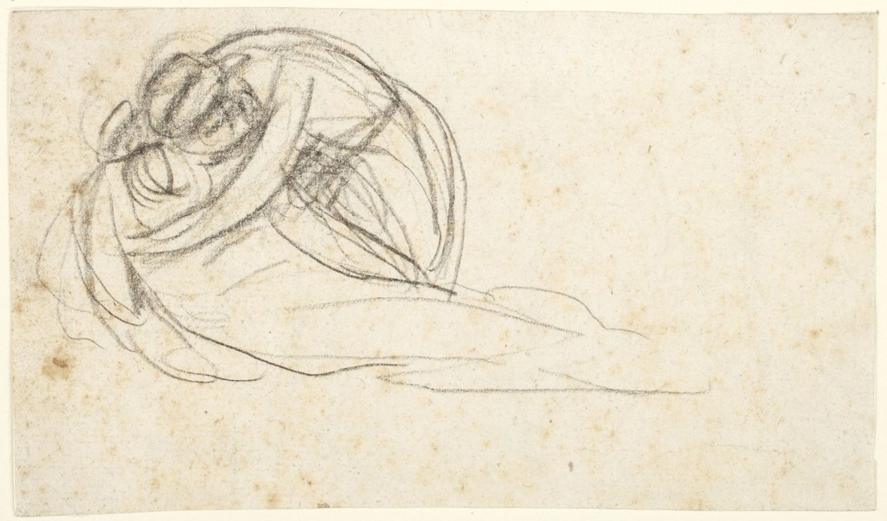 Kvinna som omfamnar en liggande figur  (baksida: den nedre halvan av två stående figurer) av George Romney