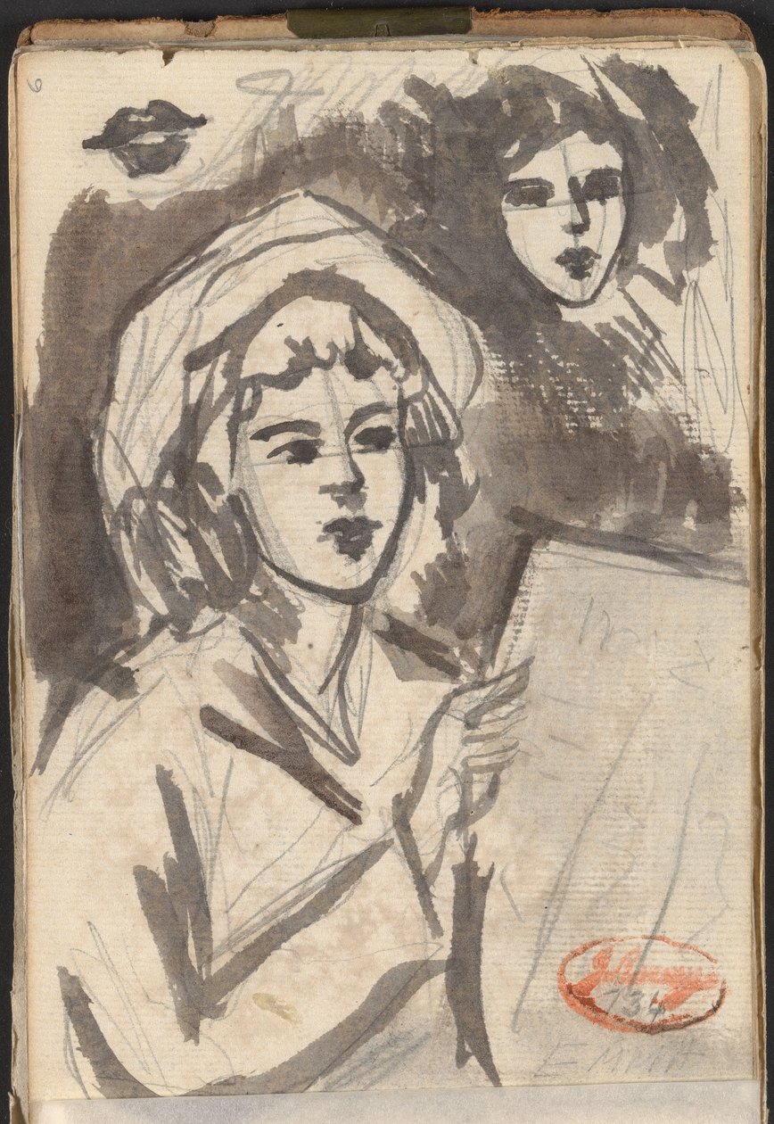 Läsande kvinna och ansiktsstudie av George Romney