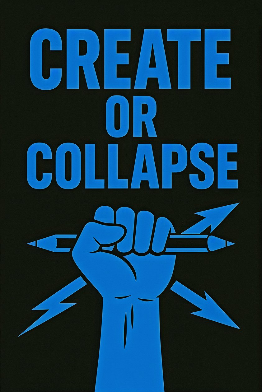 CREATE OR COLLAPSE, 2025 (akryl på duk) av George Rosaly
