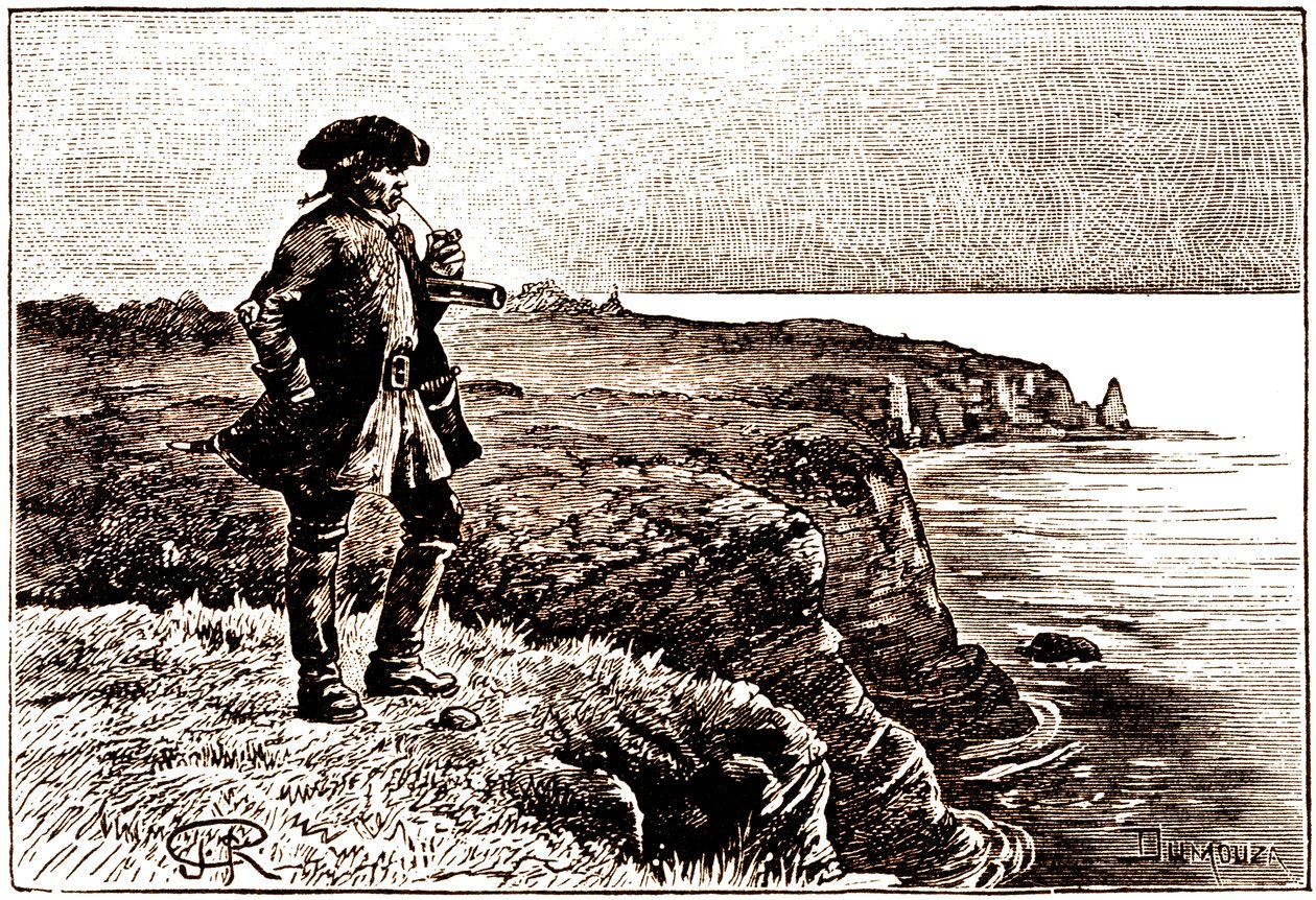 Kapten Billy Bones ser på när piraterna anländer av George Roux