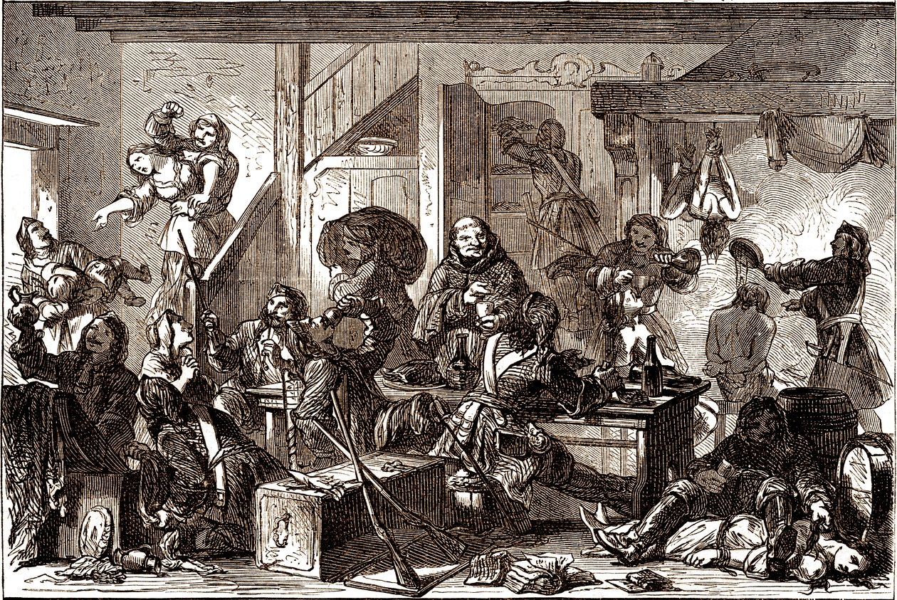 Dragonnades: förföljelser riktade mot de protestantiska samhällena i kungariket Frankrike under 1680-talet. 1800-talet (gravyr) av George Roux