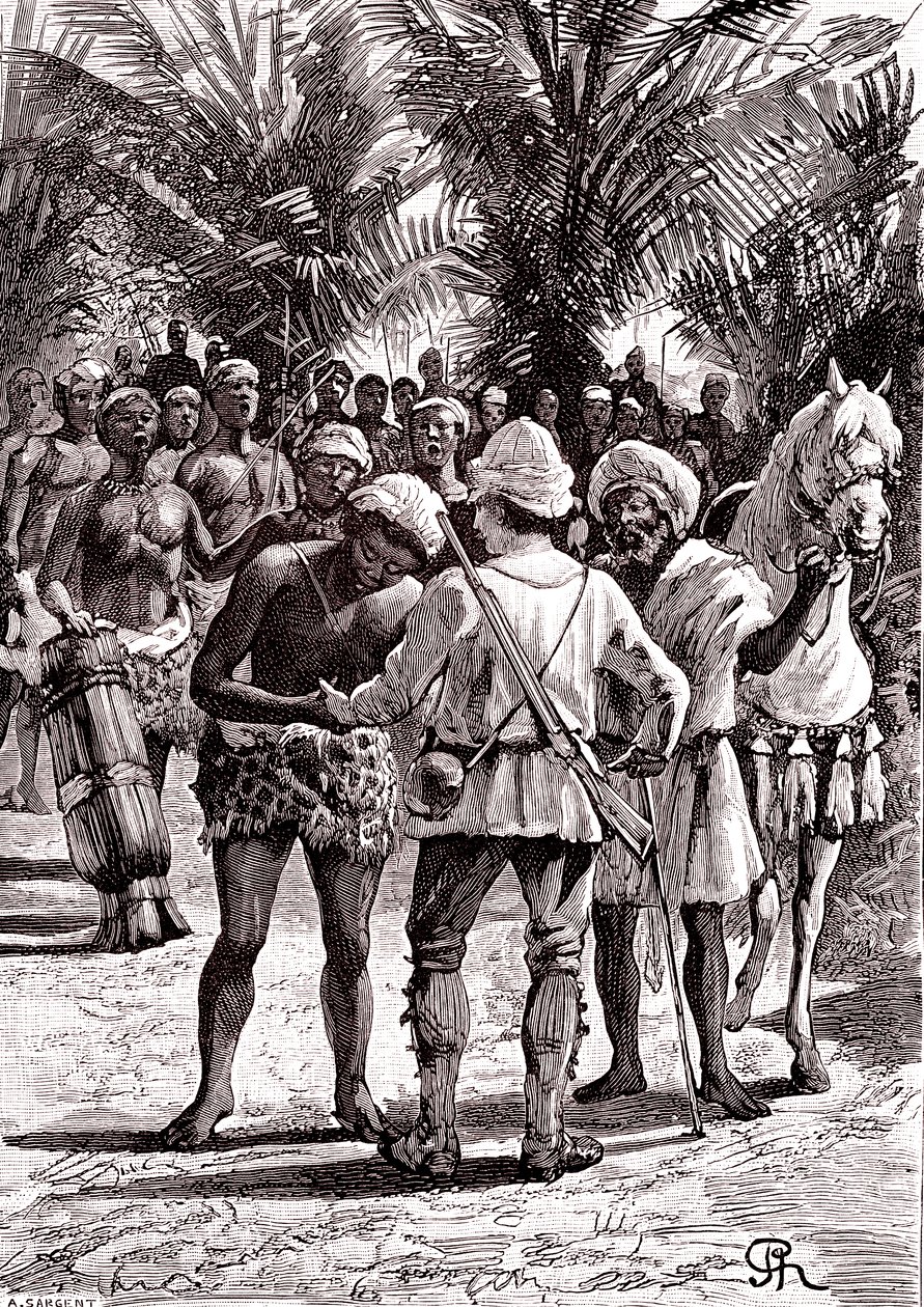 Upptäckare i de stora sjöarna i Sudan. 1888 (gravyr) av George Roux