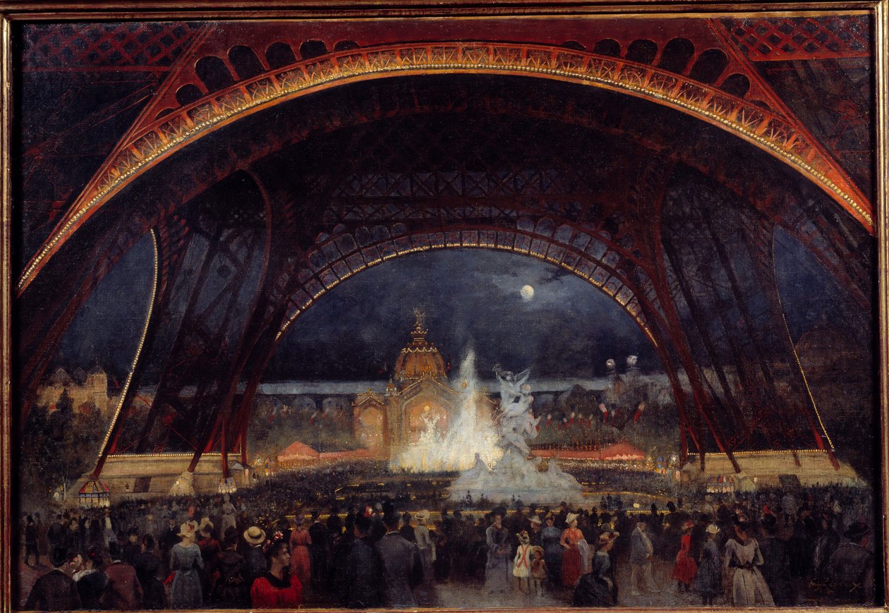 Nattfest på 1889 års världsutställning under Eiffeltornet Målning av Georges Roux (1800-talet) 1889 Sön. 0,95x0,65 m Paris, Musee Carnavalet av George Roux