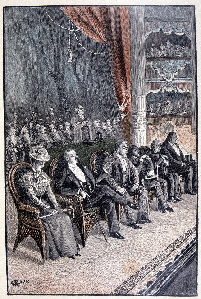 De sex på en enda rad, nära rampen (sida 61) i "" Testamentet om en excentriker"" av Jules Verne av George Roux
