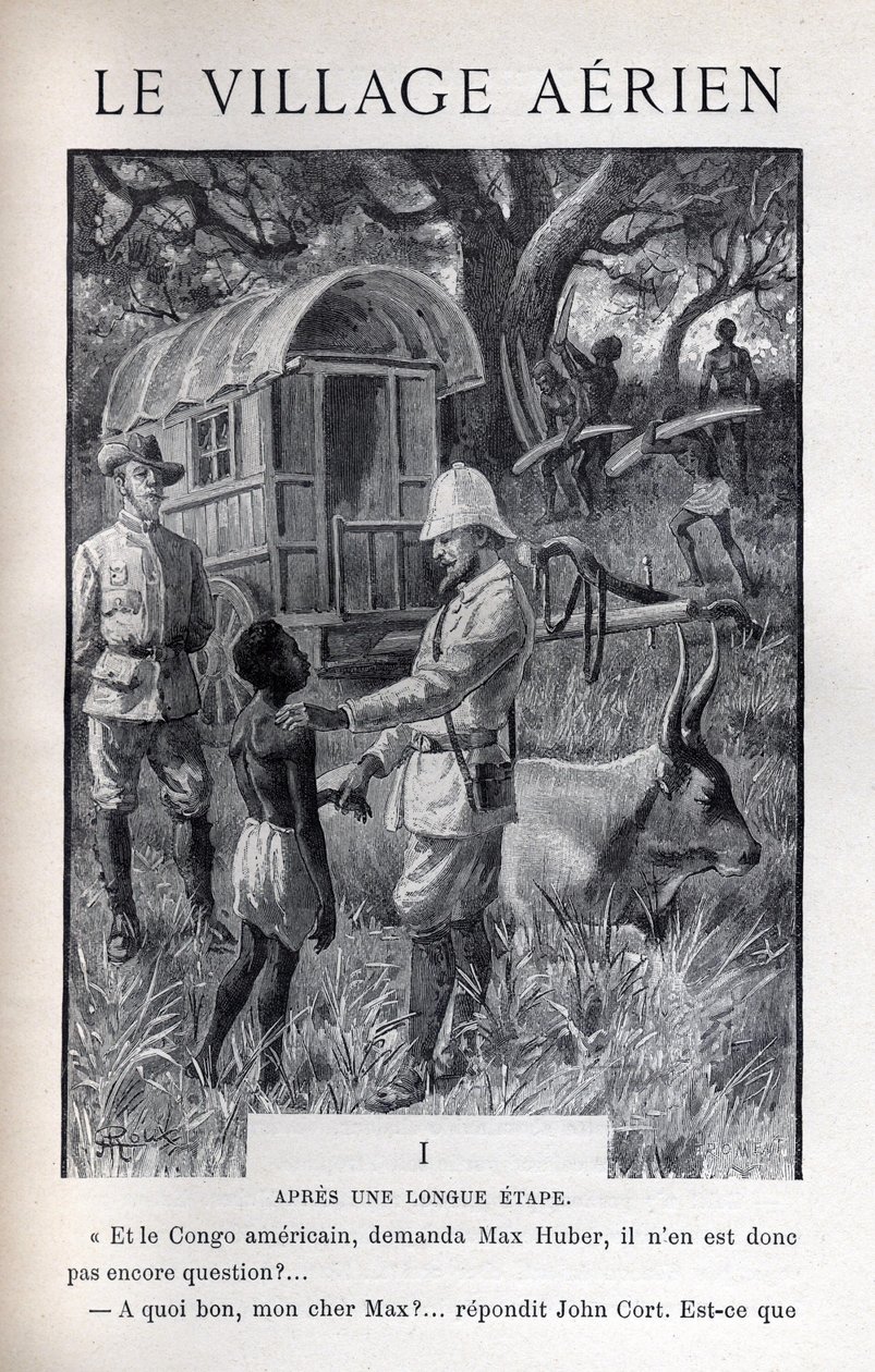 illustration i "le village aerien" av Jules Verne av George Roux