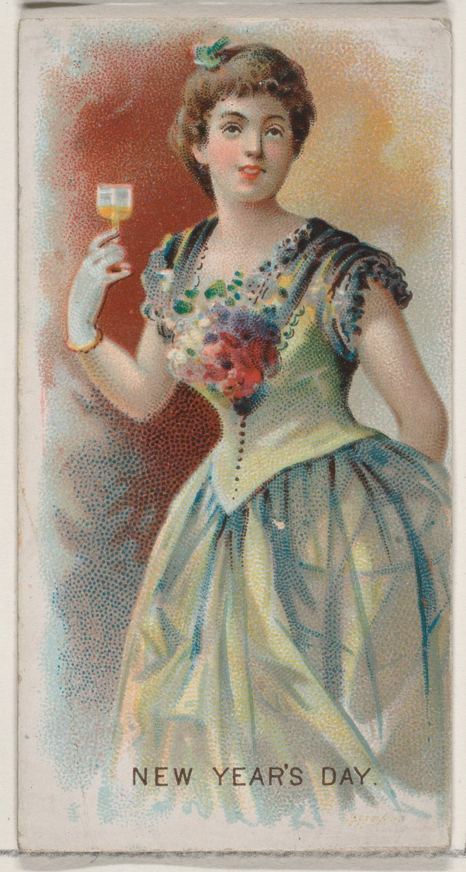 Nyårsdagen, USA, från Holidays-serien N80 för cigaretter av märket Duke, 1890., 1890 av George S. Harris and Sons