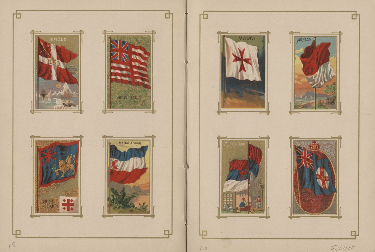 Flaggor för alla nationer och USA:s stater och territorier - sidorna 19 och 20, 1887 av George S. and Sons Harris