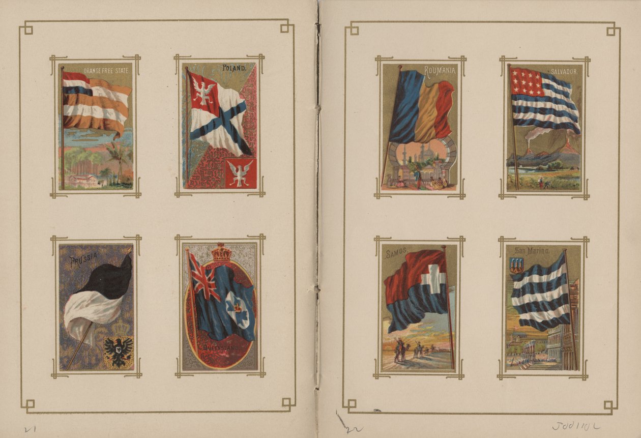 Flaggor för alla nationer och USA - sidorna 21 och 22, 1887 av George S. and Sons Harris