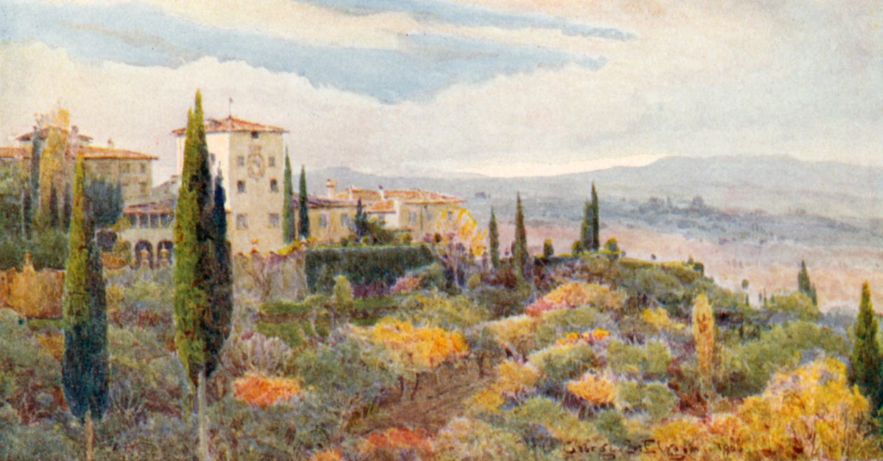 En toskansk villa (färglitografi) av George Samuel Elgood