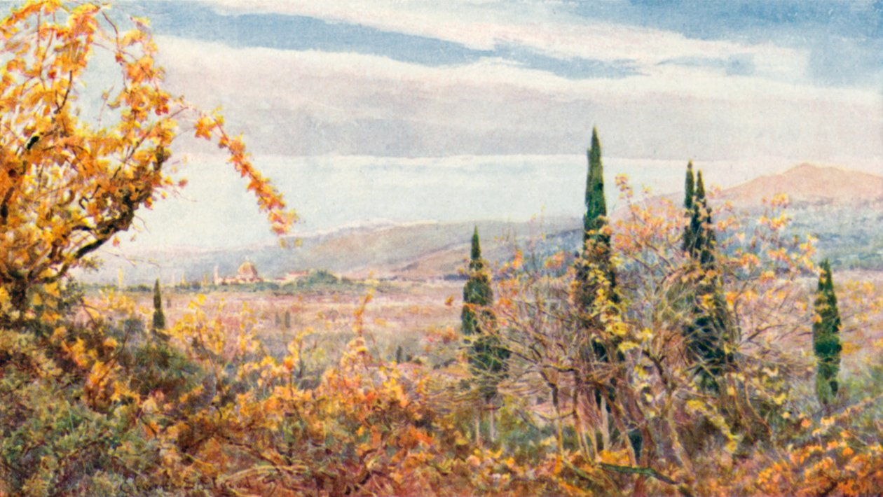 "Och ur en dal av druvor och säd blommar en stad med kupoler och torn" (färglitografi) av George Samuel Elgood