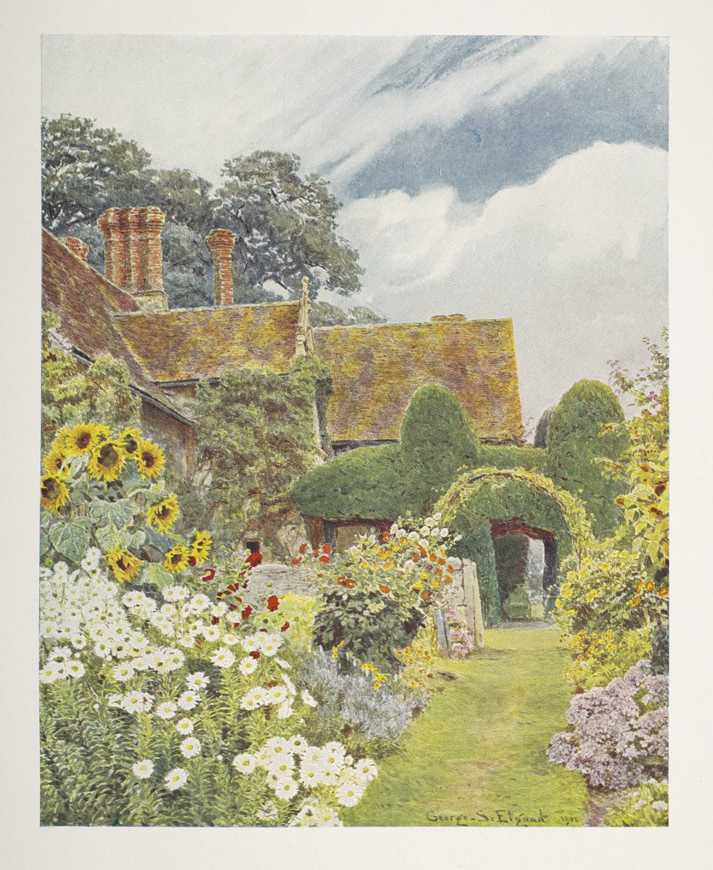 Cleeve Prior, Sunflowers, illustration i "Some English Gardens", av George S. Jekzel Elgood & Gertrude Jekyll av George Samuel Elgood