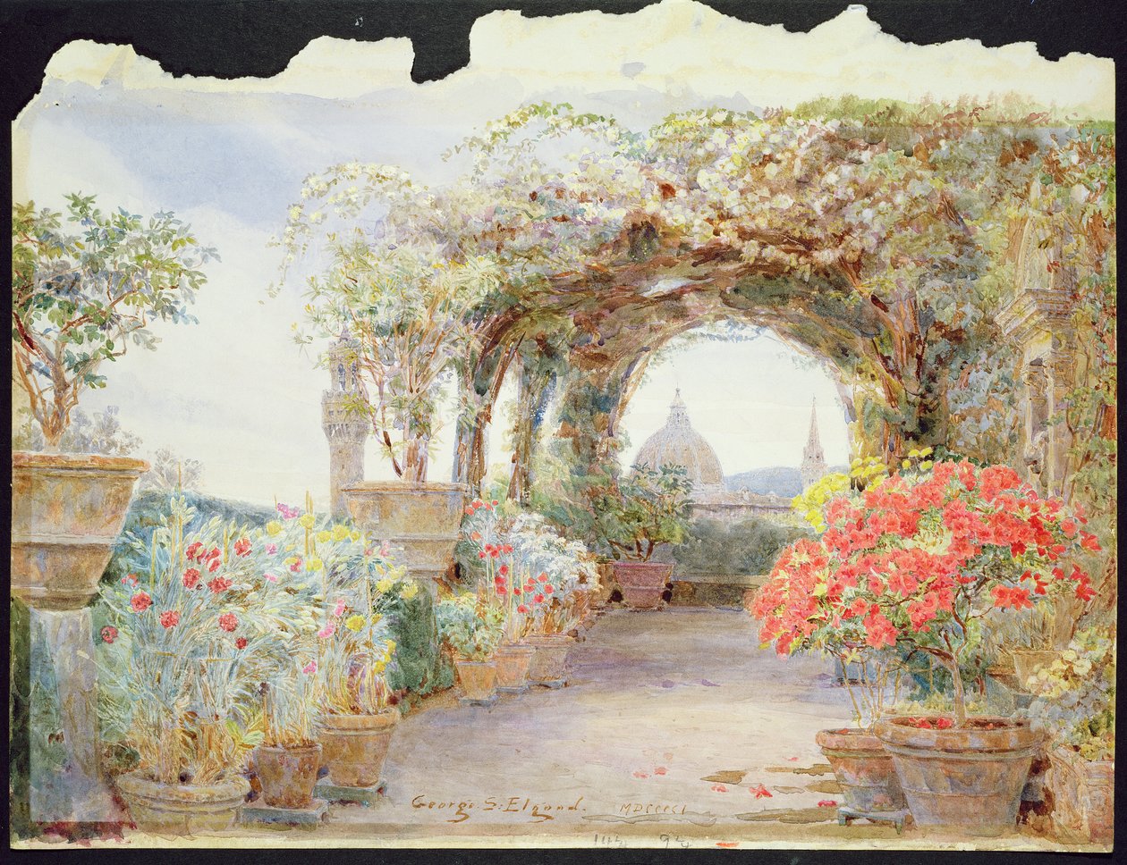 Trädgård med utsikt över Duomo, Florens av George Samuel Elgood