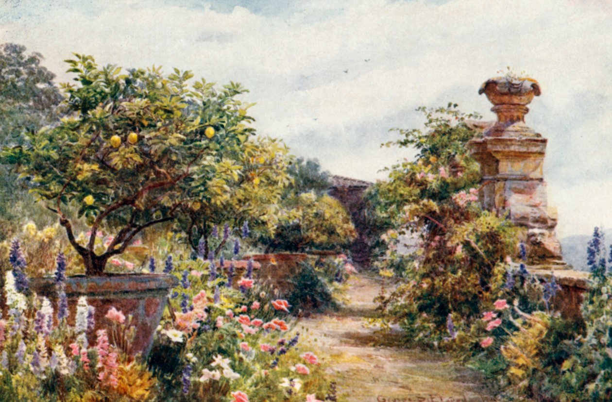 Vår toskanska trädgård (färglitografi) av George Samuel Elgood