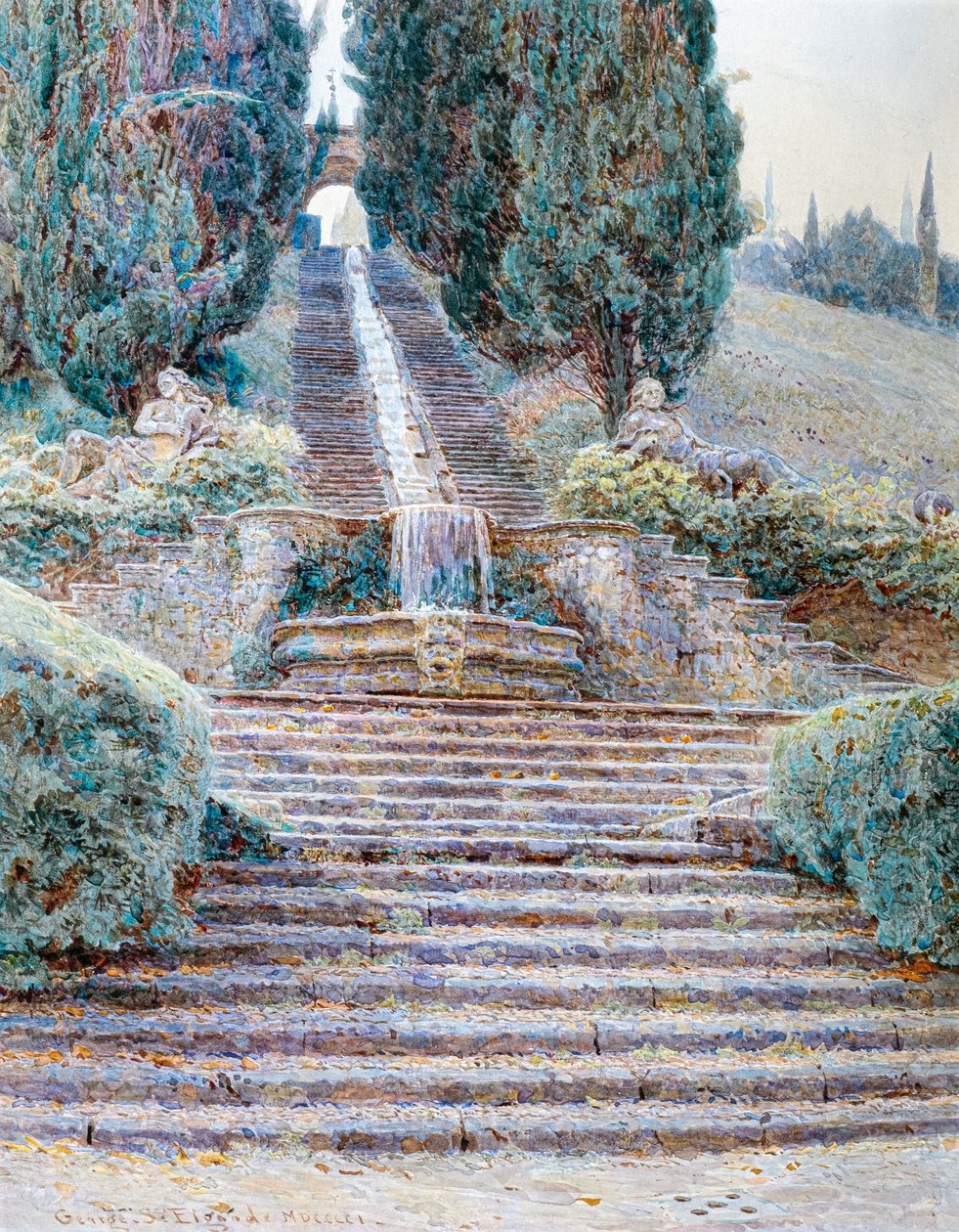 Kaskaden vid Villa Cicogna, Italien 1901 (akvarell) av George Samuel Elgood