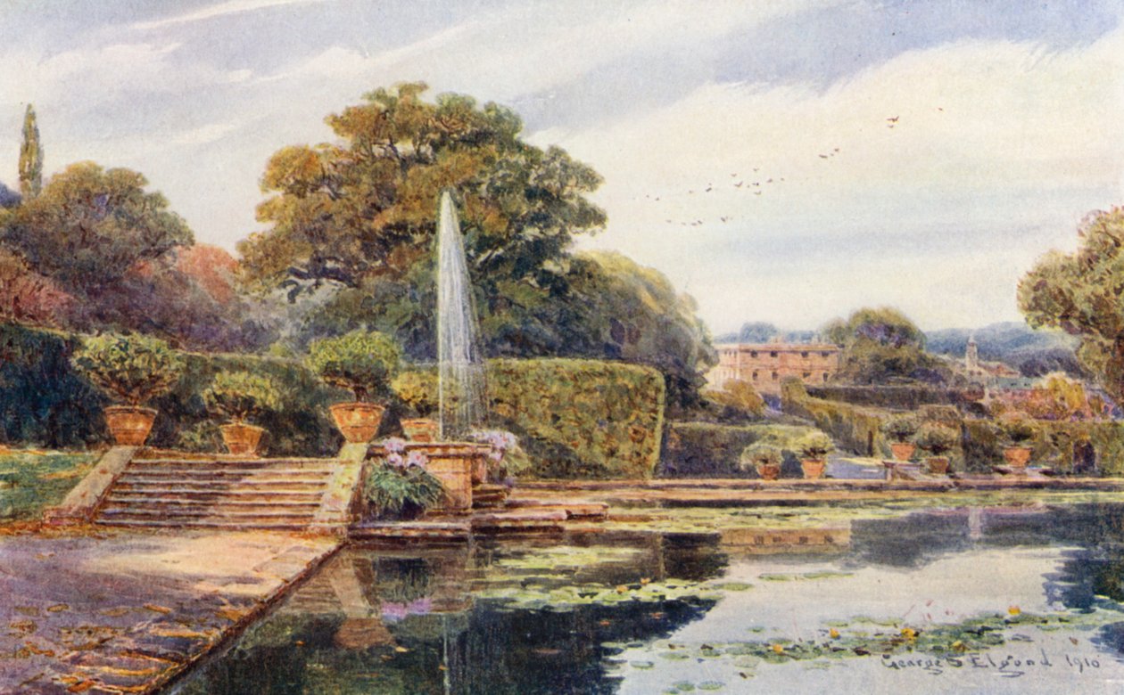 Sjön vid Bramham Park, Yorkshire (färglitografi) av George Samuel Elgood