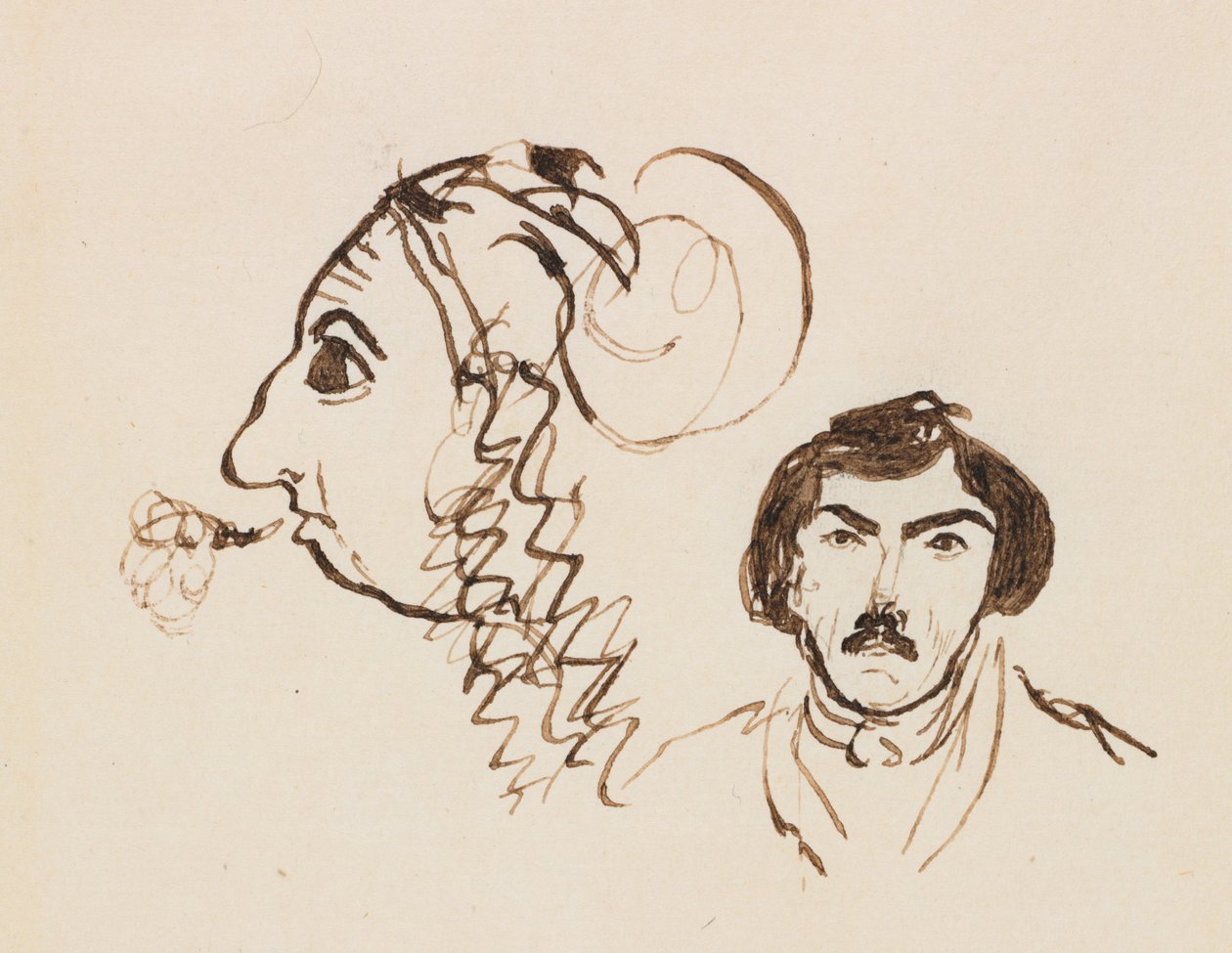 Självporträtt med porträtt av Delacroix, ca. 1845. av George Sand