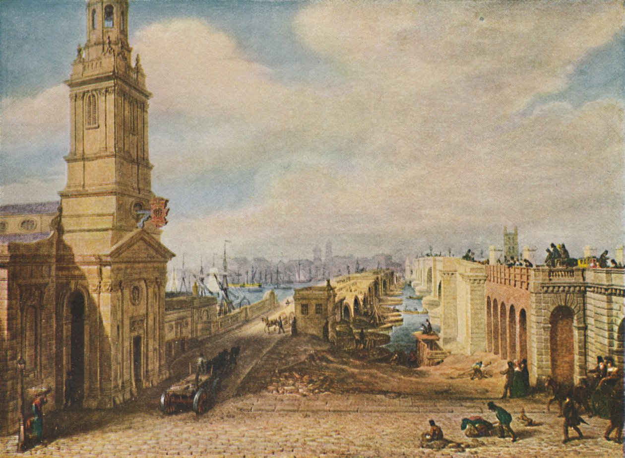 London Bridges gamla och nya, 1831, 1920 av George Scharf