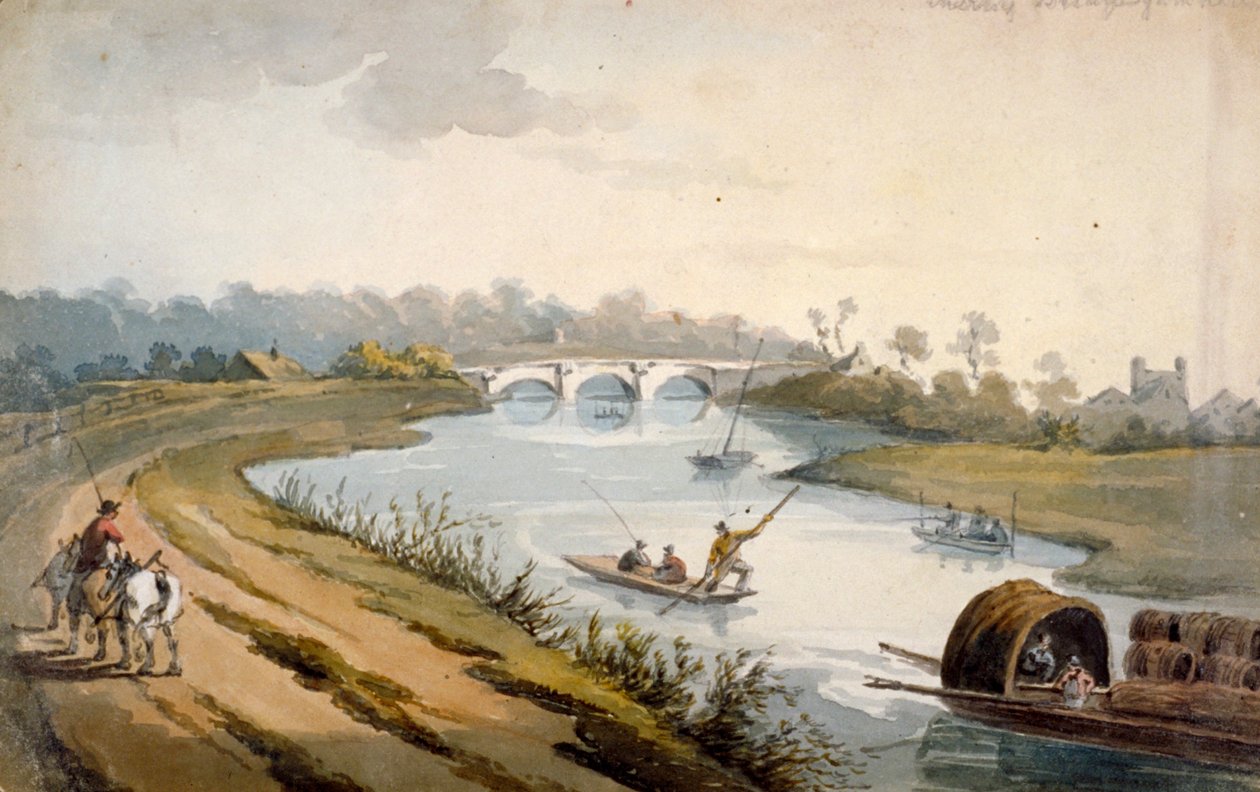 Themsen nära Chertsey, Surrey, c1820 av George Shepheard