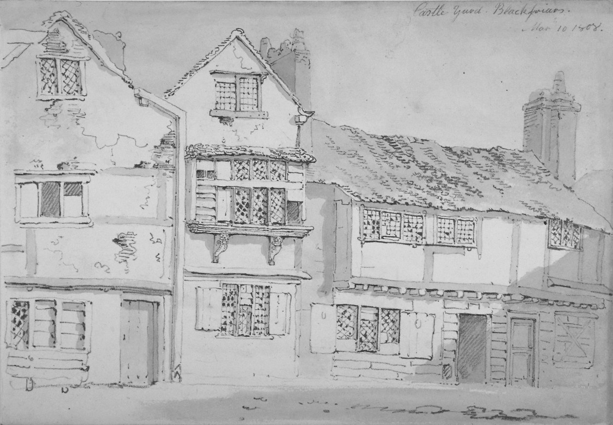 Byggnader i Castle Yard, Blackfriars, City of London, 1808 av George Shepherd