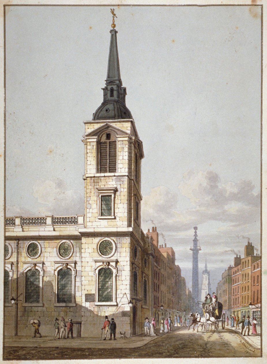 Church of St Benet Gracechurch och Gracechurch Street, City of London, 1811 av George Shepherd