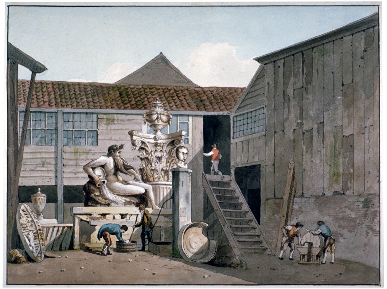 Coade Stone fabriksgård på Narrow Wall Street, Lambeth, London, c1800. av George Shepherd