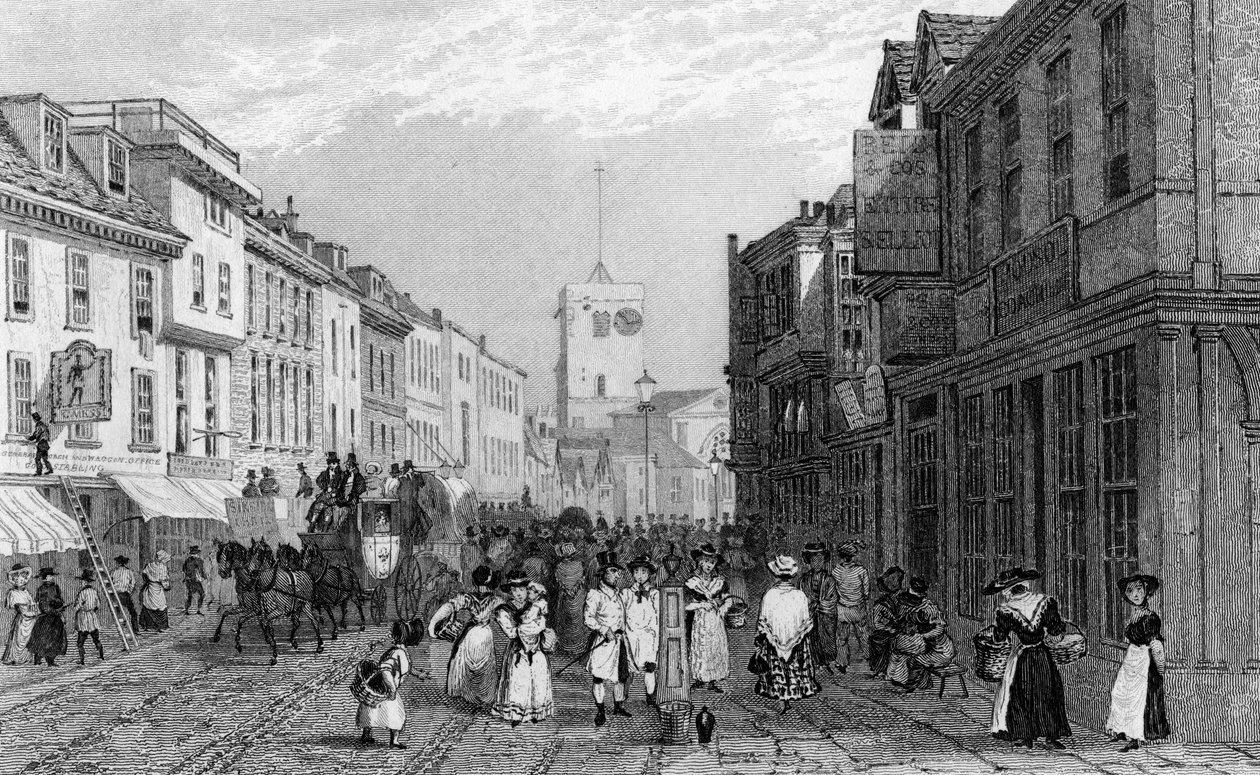 Markedsdag i Dartford, Kent, indgraveret af Henry Adlard, ca. 1830 sverige av George Shepherd