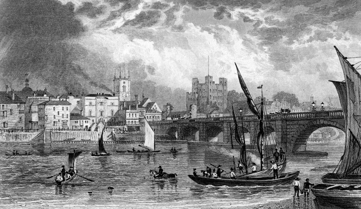 Rochester Bridge, graverad av H. Adlard, c.1830 av George Shepherd