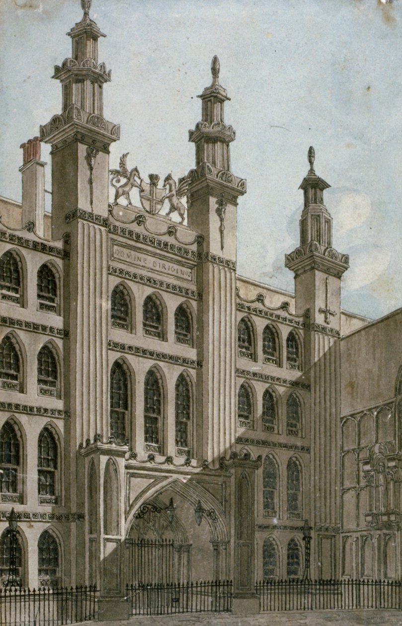 Sydvästlig vy av Guildhall-fronten, City of London, 1810 av George Shepherd