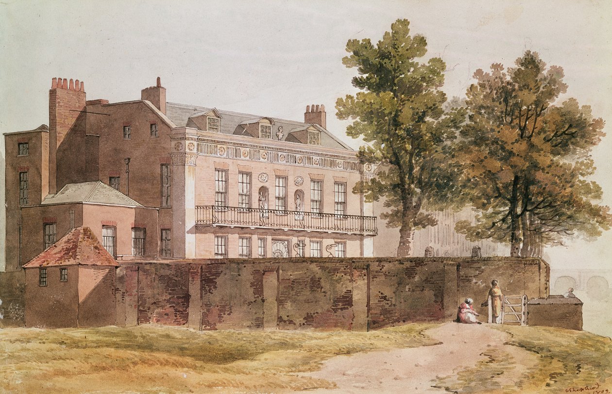 Utsikt över Grosvenor House vid Millbank, 1809 av George Shepherd