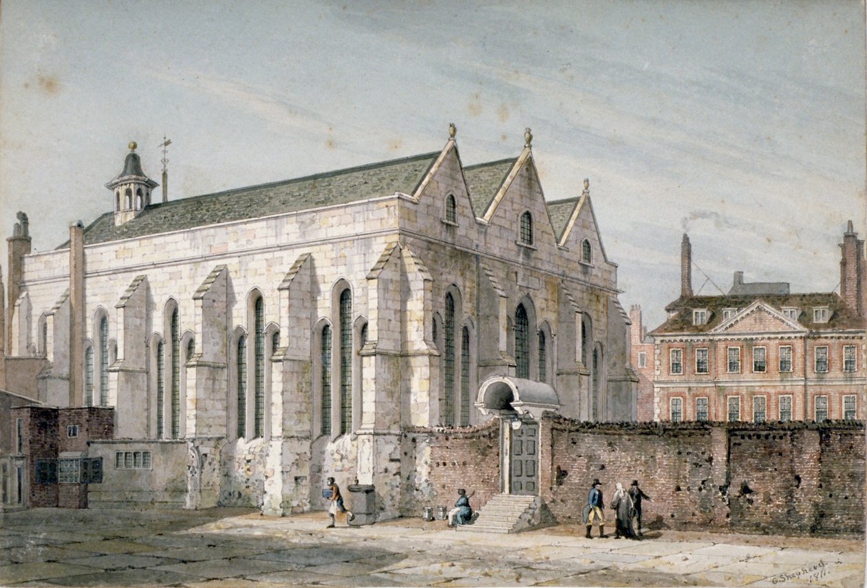 Utsikt över Temple Church, City of London, 1811. av George Shepherd
