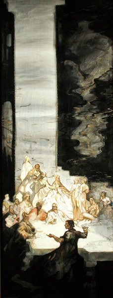 Sagan om Kynon, son till Clydno, när kung Arthur var på Caerllan upon Usk (akvarell med kroppsfärg & guldfärg på siden) av George Sheringham