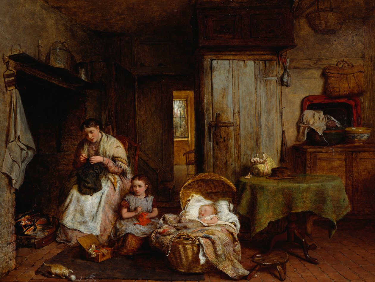 En sömnadslektion vid elden, 1867 av George Smith