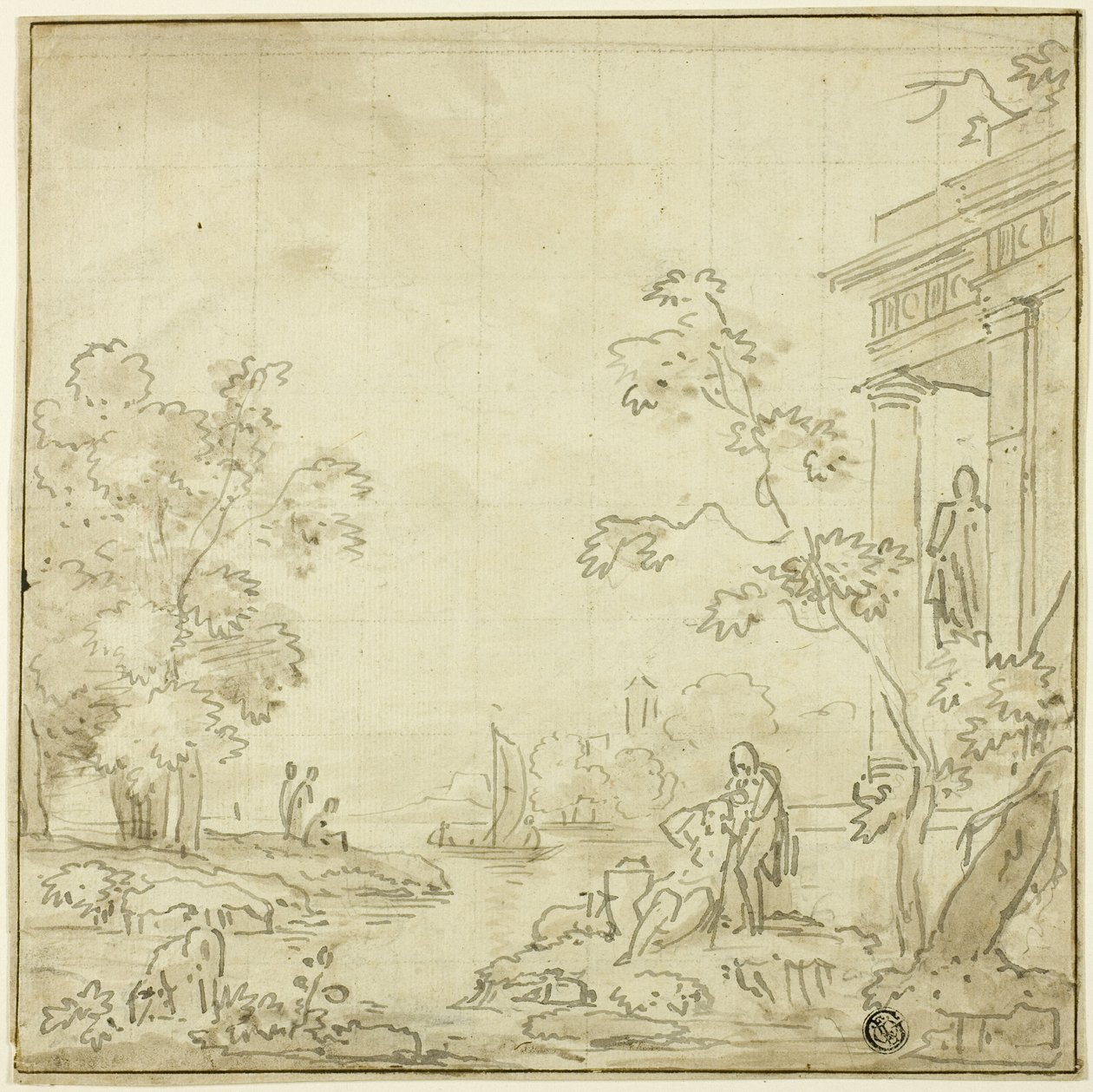Hamnscen med figurer, Tempel av George Smith of Chichester