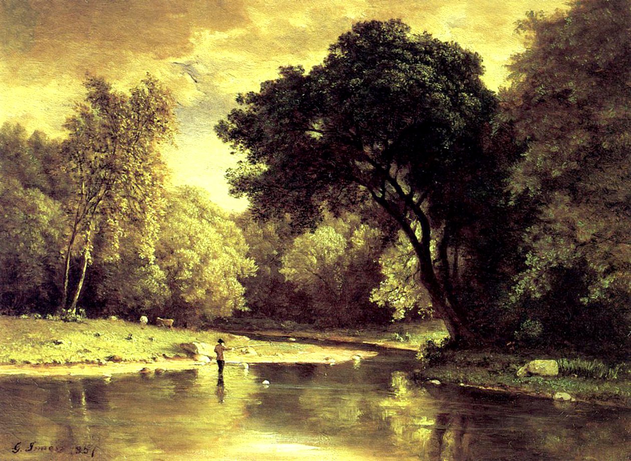 Fiskare i en ström av George Snr. Inness