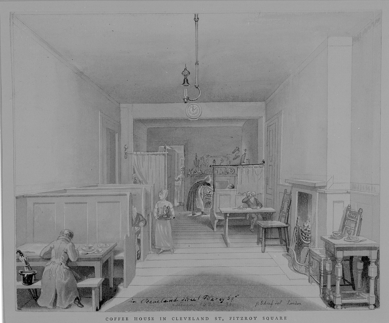 Kaffehus på Cleveland Street, Fitzroy Square, London av George Snr Scharf