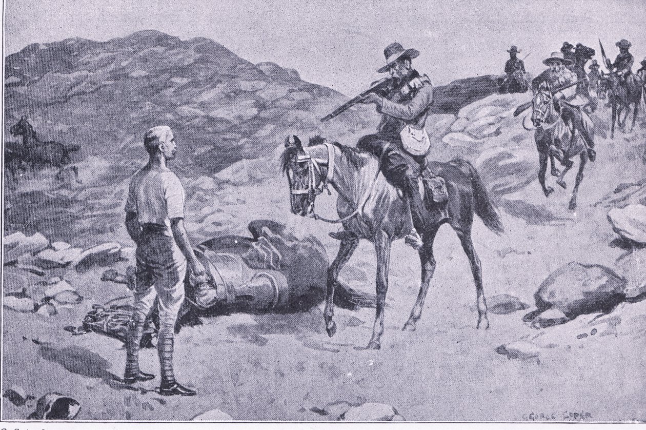 En galant gärning på marschen till Hoopstad, After Pretoria: The Guerilla War publicerad av Harmsworth Bros Limited 1901 av George Soper