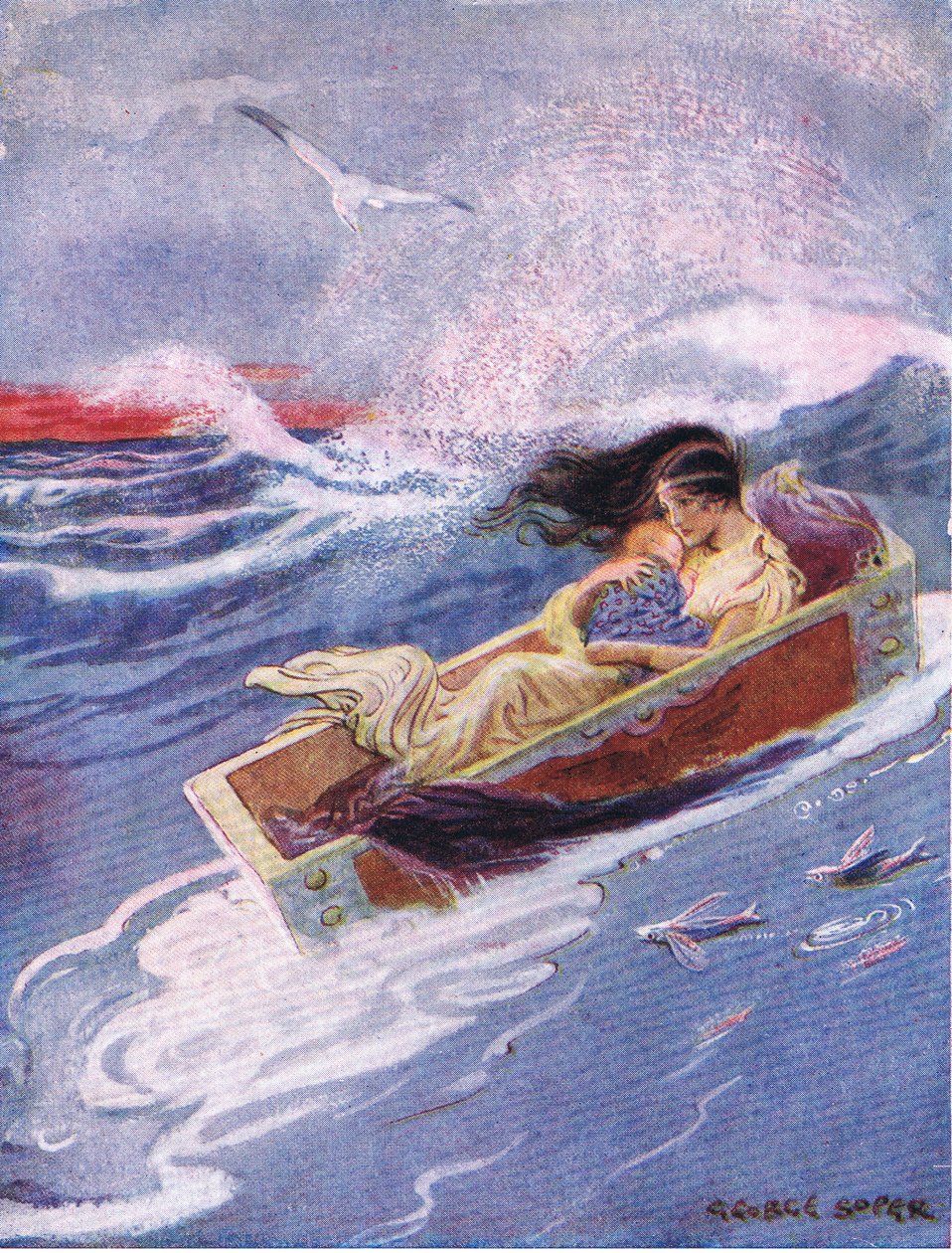 Bort och ut till havet flöt mamman och barnet, från The Heroes publicerad av George Allen och Unwin 1929 av George Soper
