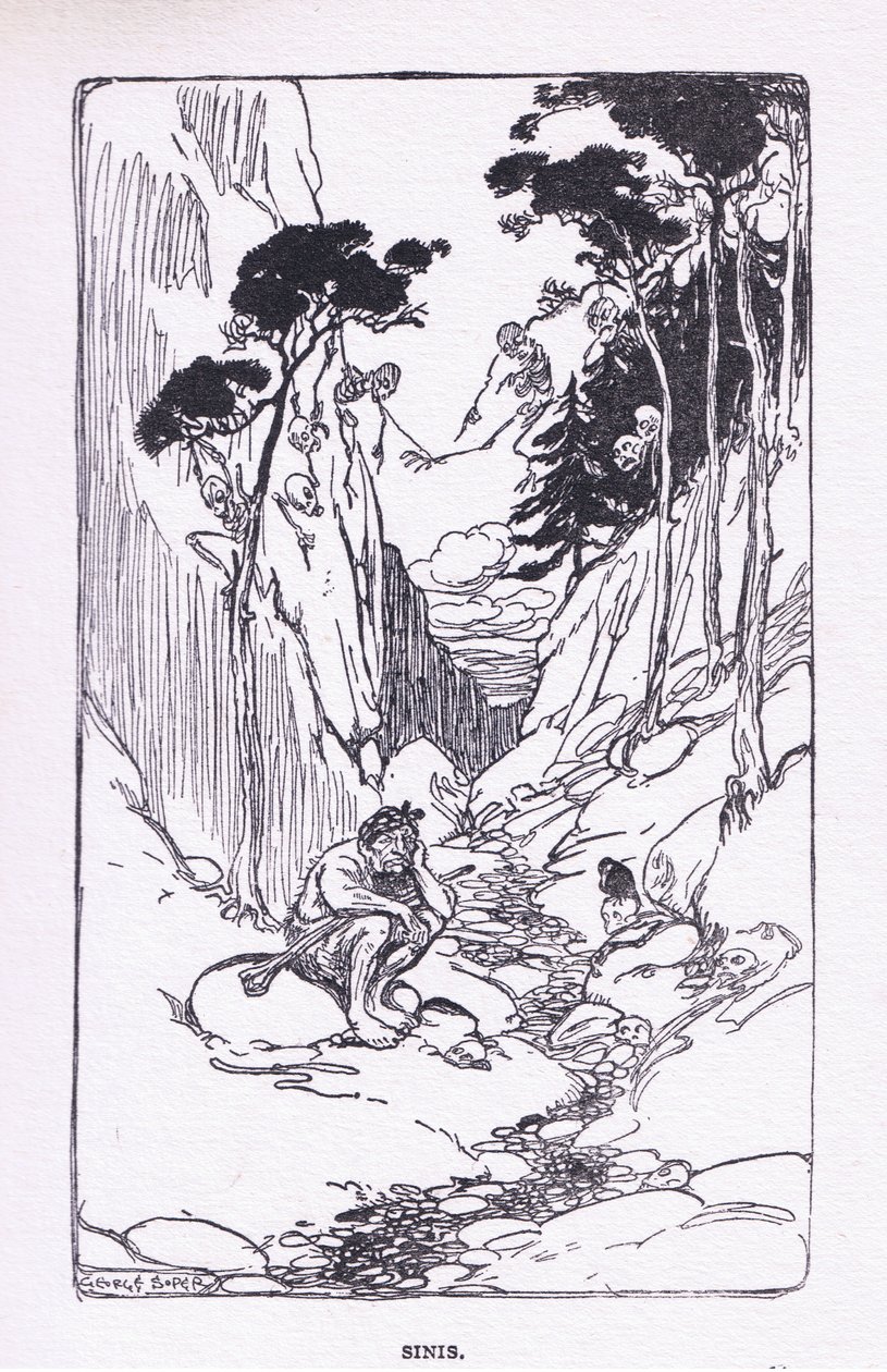 Sinis, från The Heroes publicerad av George Allen och Unwin 1929 (litho i färg) av George Soper
