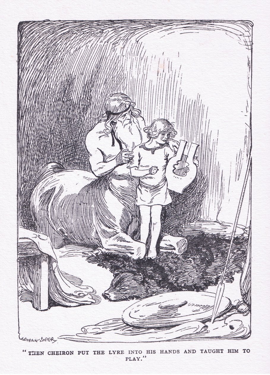 The Cheiron lade lyran i hans händer och fick honom att spela, från The Heroes publicerad av George Allen och Unwin 1929 av George Soper