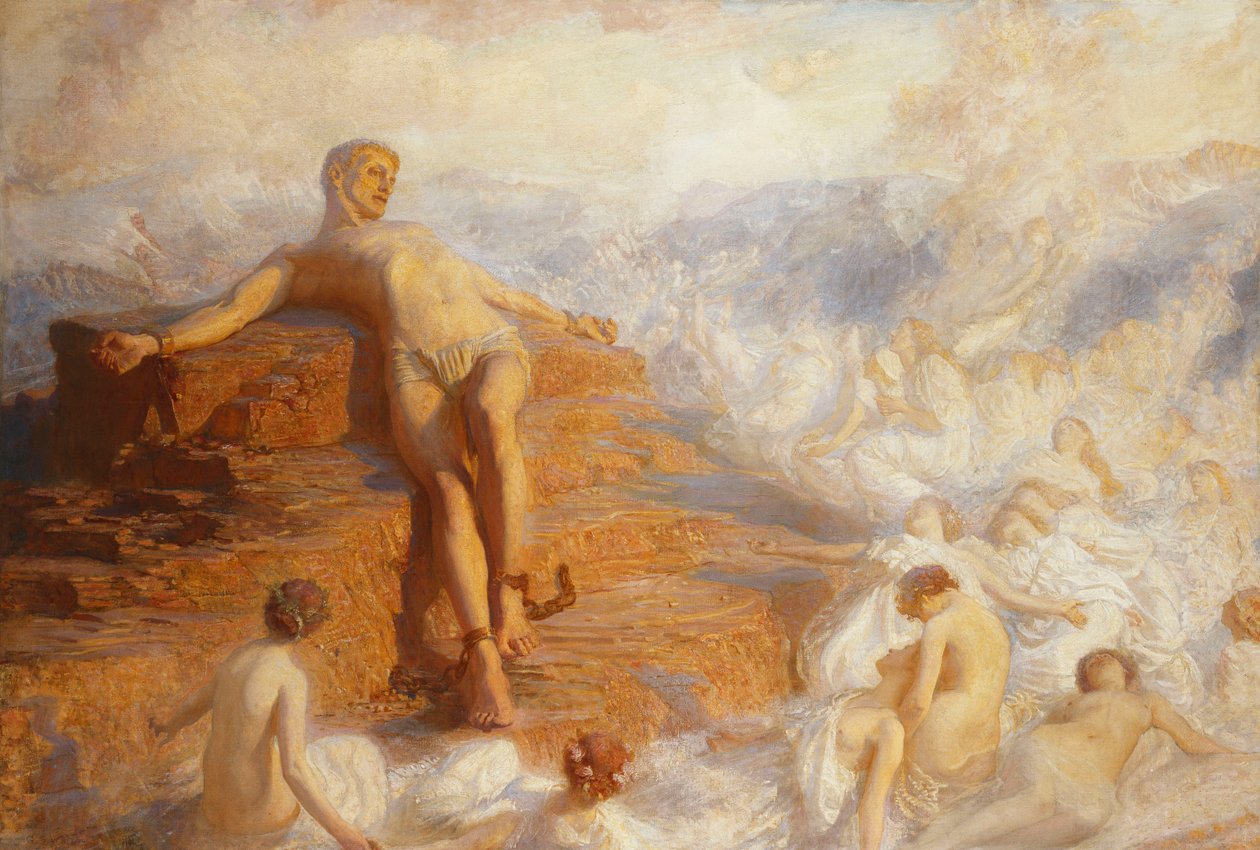 Prometheus tröstad av jordens andar "Hur rättvisa dessa luftburna former! Och ändå känner jag mig mest fåfäng allt hopp utom kärlek...