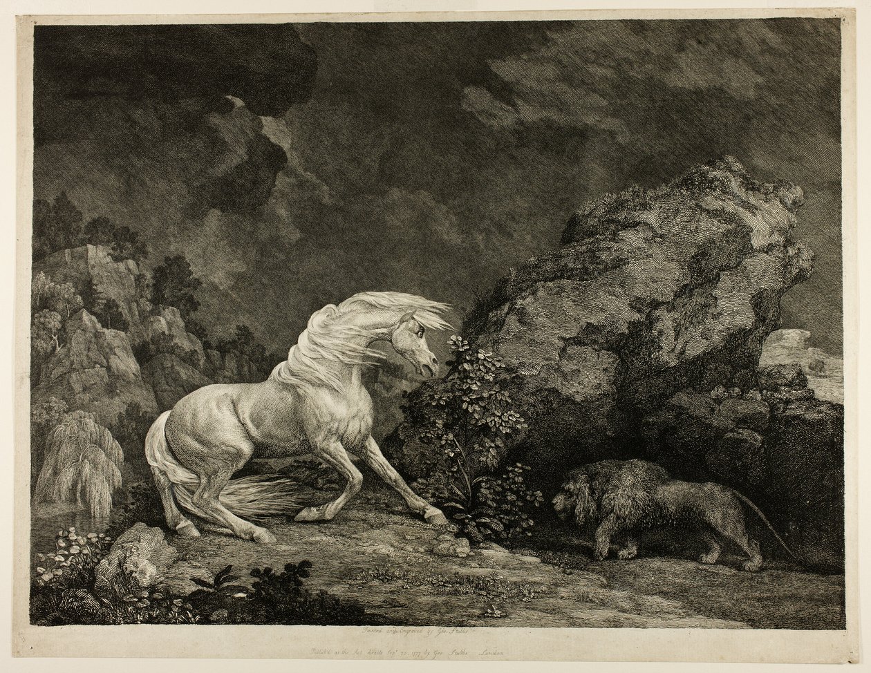 En häst skrämd av ett lejon av George Stubbs