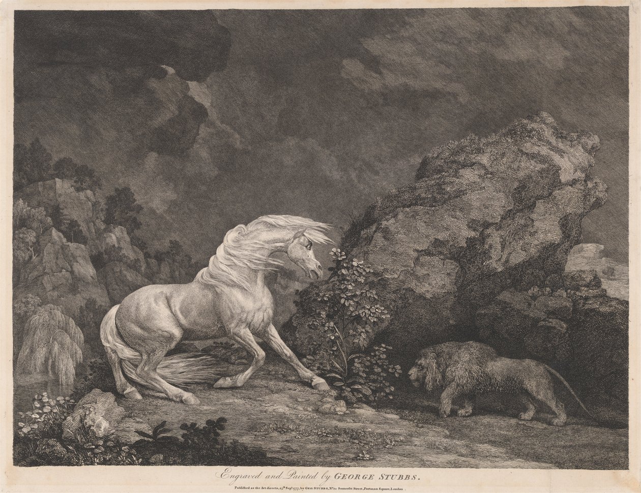 En häst skrämd av ett lejon av George Stubbs