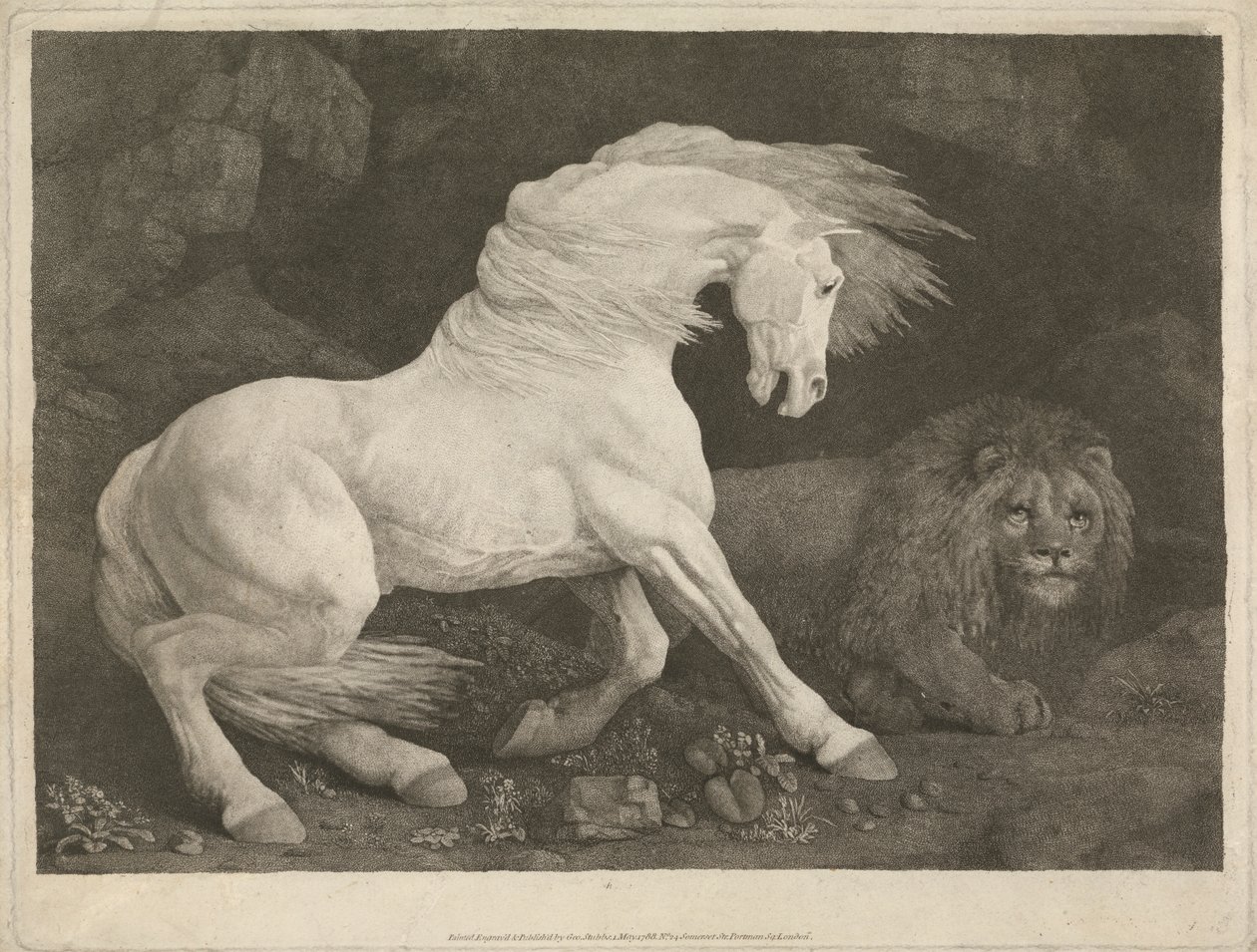 En häst skrämd av ett lejon av George Stubbs