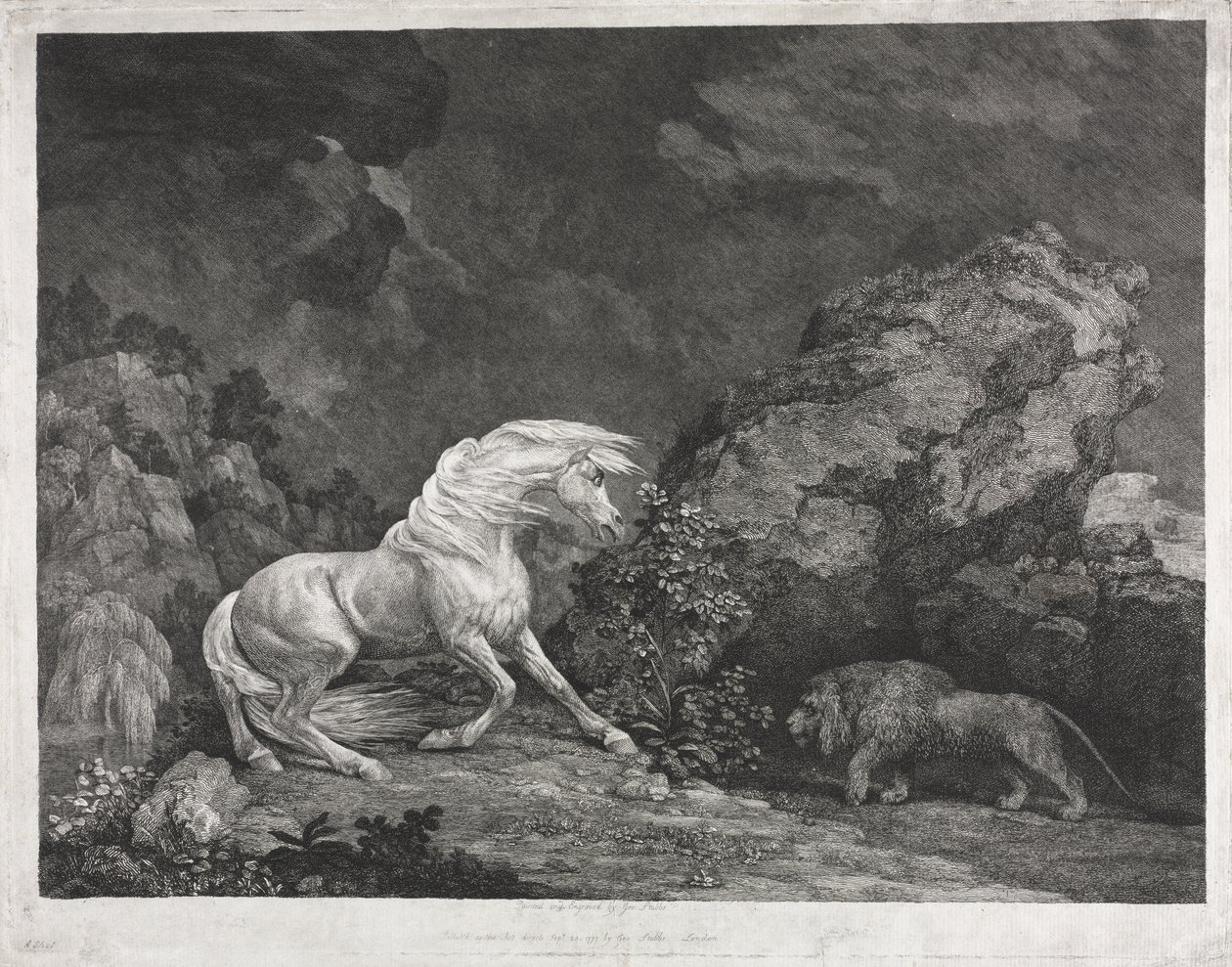 En häst skrämd av ett lejon av George Stubbs
