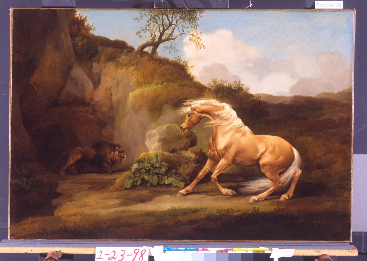 En häst skrämd av ett lejon, c.1790-5 av George Stubbs