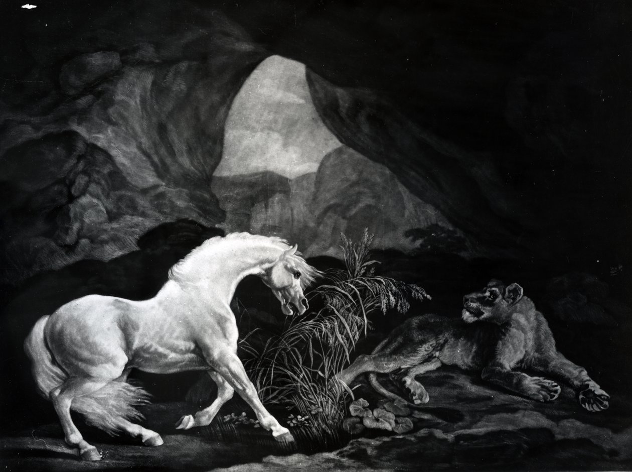 En häst skrämd av en lejoninna, graverad av Benjamin Green, 1774 av George Stubbs