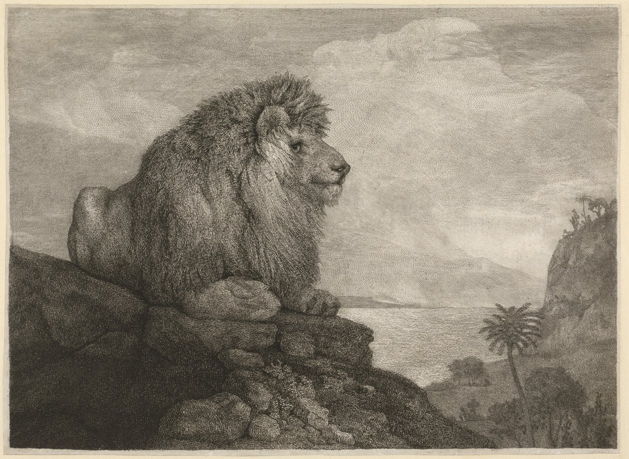 Ett lejon [Ett lejon vilar på en sten] av George Stubbs