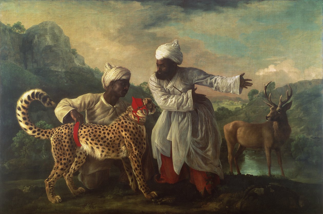 Gepard och hjort med två indianer, ca 1765 (olja på duk) av George Stubbs