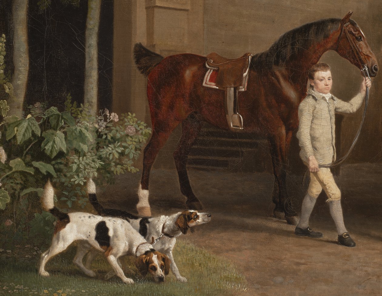 Detalj från William Henry Cavendish Bentinck, 3:e hertig av Portland framför Welbeck Abbey Ridstall, 1766-7 av George Stubbs